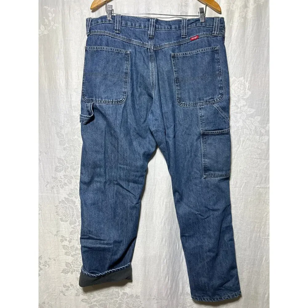 Wrangler Carpenter Jeans 36x34 Fleece Lined Blue Denim Vintage Grunge